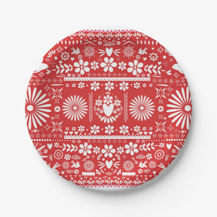 Mexican Picado Red & White Paper Wedding Marriage Paper Plates