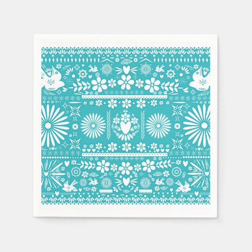 Mexican Picado Teal Turquoise Wedding Marriage Napkins