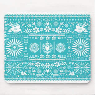 Mexican Picado Turquoise Teal Cut Paper Papel Mouse Pad