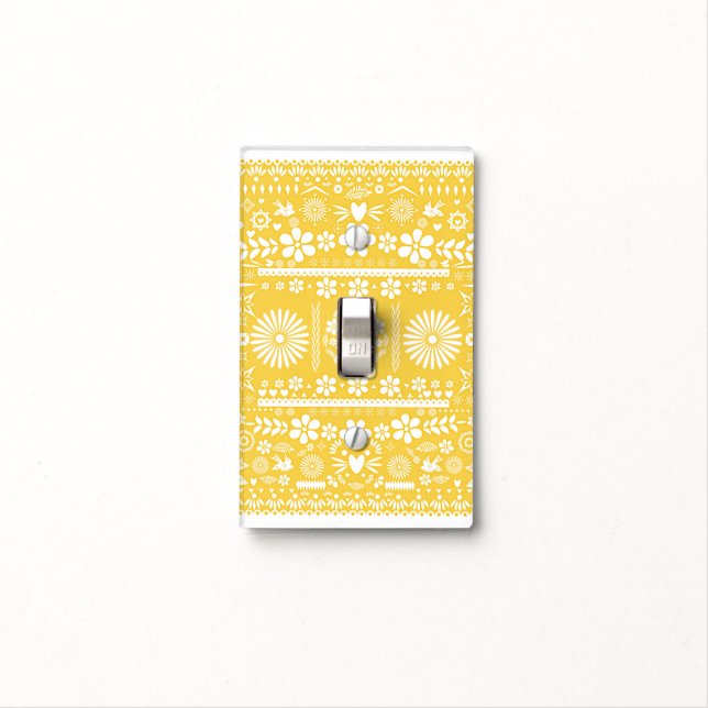 Mexican Picado Yellow Cut Papel Paper Spanish Light Switch Cover (In Situ)