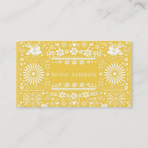 Mexican Picado Yellow White Cut Paper Papel Business Card