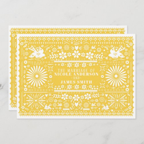 Mexican Picado Yellow White Paper Wedding Marriage Invitation