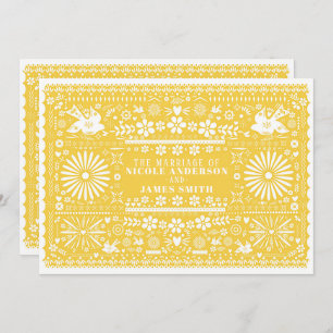 Mexican Picado Yellow White Paper Wedding Marriage Invitation