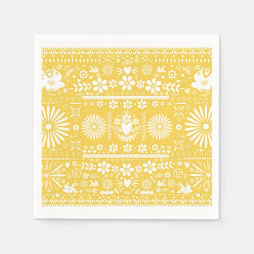 Mexican Picado Yellow White Paper Wedding Marriage Paper Napkins