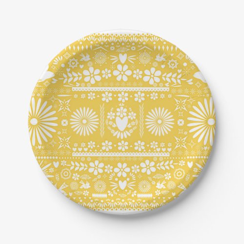 Mexican Picado Yellow White Paper Wedding Marriage Paper Plates