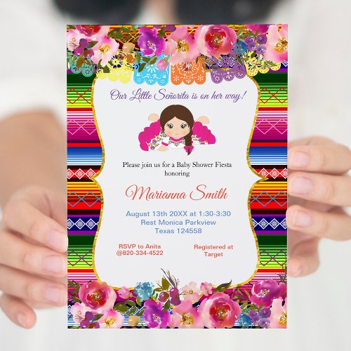 Mexican Pink senorita Fiesta Girl Baby Shower Invitation