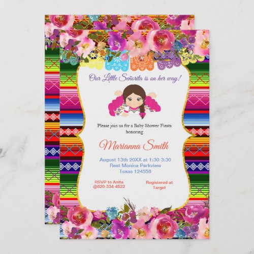 Mexican Pink senorita Fiesta Girl Baby Shower Invitation