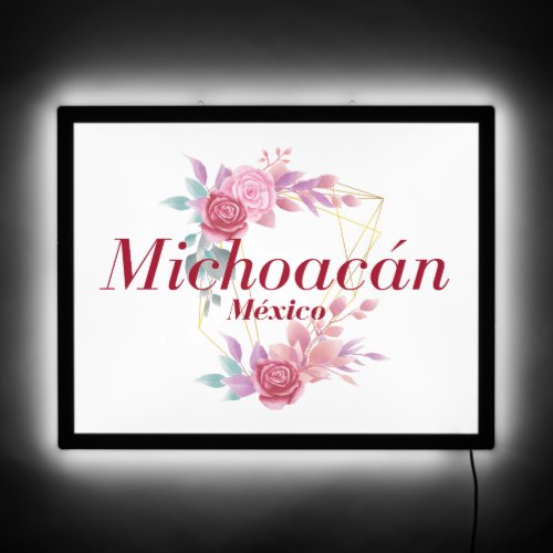 Mexican Pink Watercolor Flowers Michoacan LED Sign