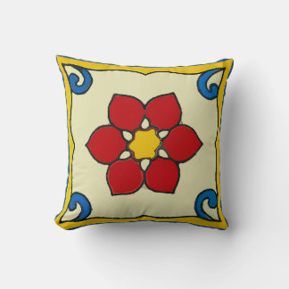 Mexican Poinsettia Tile Throw Pillow