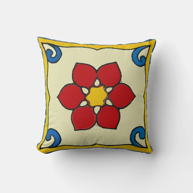 Mexican Poinsettia Tile Throw Pillow (Front)