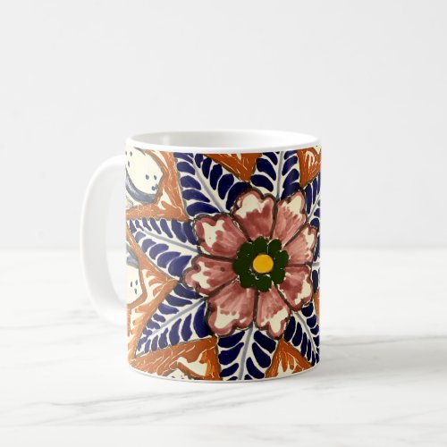 Mexican Pottery Talavera Southwest Brown Blue Coffee Mug