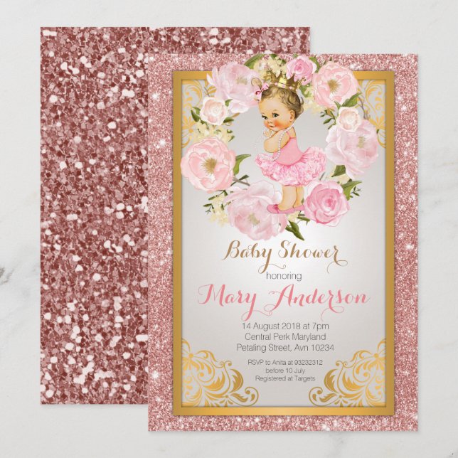 Mexican Princess Baby Shower Invite Girl (Front/Back)