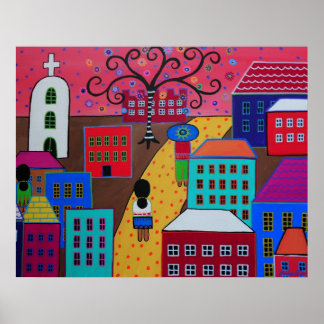 MEXICAN PUEBLO III TOWN PRISARTS PAINTING POSTER