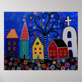 MEXICAN PUEBLO TOWN PRISARTS PAINTING POSTER