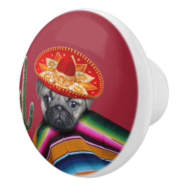 Mexican pug dog ceramic knob (Right)