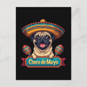 Mexican Pug Dog Sombrero Cinco De Mayo Holiday Postcard