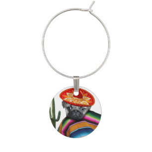 Mexican pug dog wine charm