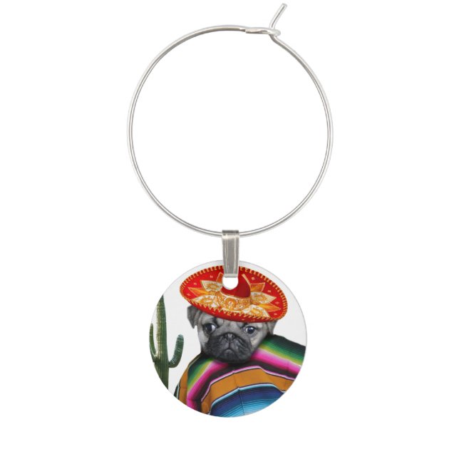 Mexican pug dog wine charm (Front)