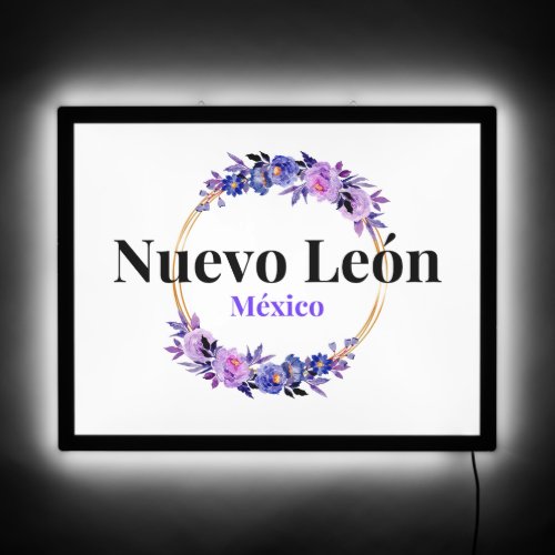 Mexican Purple Watercolor Flowers Nuevo Leon LED Sign