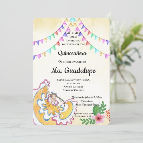 Mexican Quinceaera 15 anos Birthday Invitation