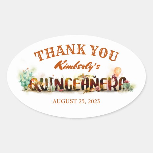 Mexican Quinceanera Birthday Thank You Oval Sticker