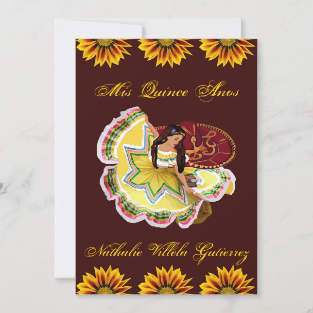 Mexican Quinceanera Invitation - Burgundy Nathalie (Front)