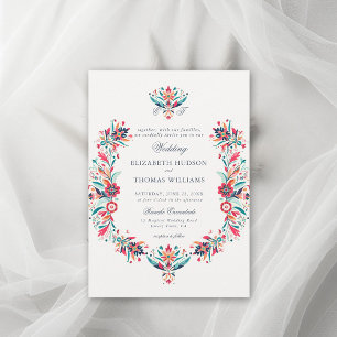 Mexican Rancho Floral Frame Elegant Crest Wedding Invitation