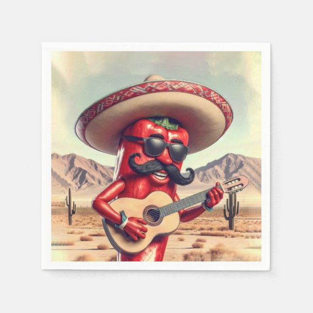 Mexican Red Chili Pepper Guitar Player Napkins (Front)