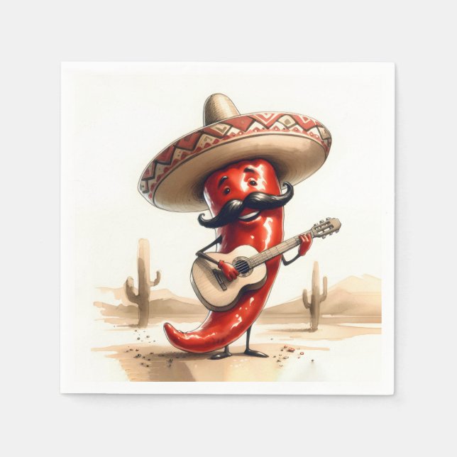 Mexican Red Chili Pepper Guitar Player Napkins (Front)