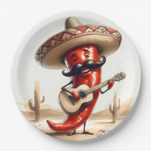 Mexican Red Chili Pepper Guitar Player Paper Plates