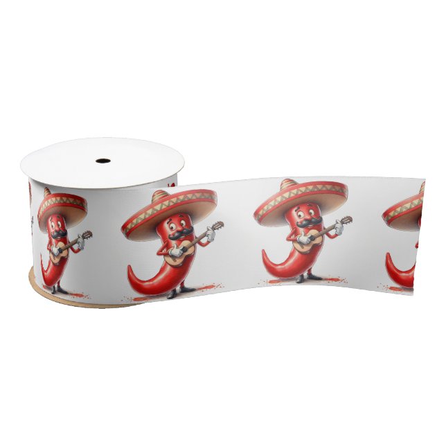 Mexican Red Chili Pepper Guitar Player Satin Ribbon (Spool)