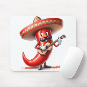 Mexican Red Chili Pepper With Guitar Mouse Pad