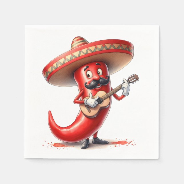 Mexican Red Chili Pepper With Guitar Napkins (Front)