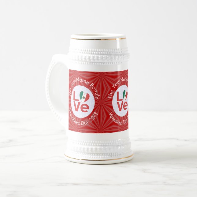 Mexican Red LOVE Flag Personalized  Beer Stein (Front Left)