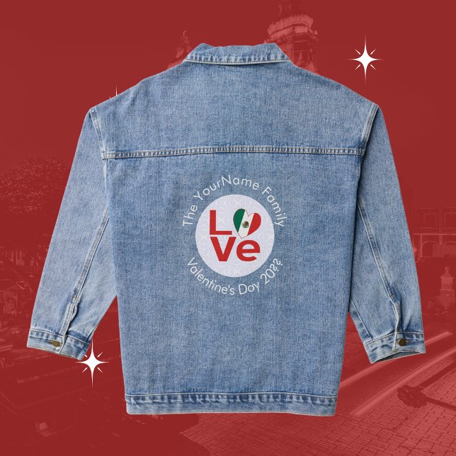 Mexican Red LOVE Flag Personalized  Denim Jacket (Creator Uploaded)