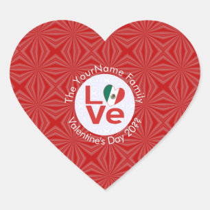 Mexican Red LOVE Flag Personalized  Heart Sticker