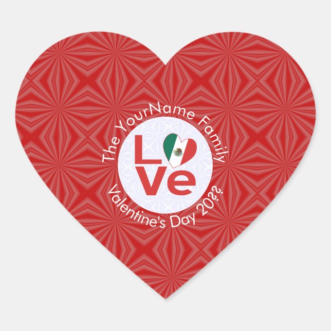 Mexican Red LOVE Flag Personalized  Heart Sticker (Front)