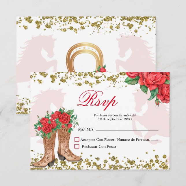 Mexican Red Roses Mis Quince RSVP Card (Front/Back)