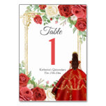 Mexican Red Roses Princess Quinceanera Butterfly Table Number