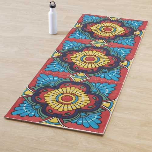 Mexican red talavera tile yoga mat