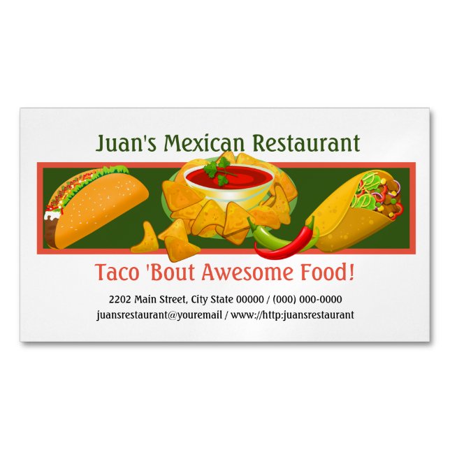 Mexican Restaurant Custom Business Card Magnet (Front)