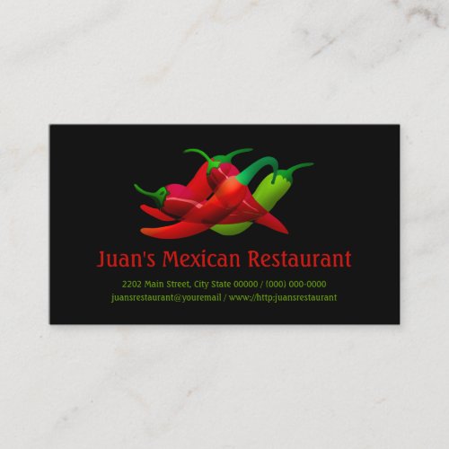 Mexican Restaurant Hot Peppers Custom Business Card
