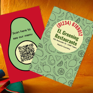 Mexican restaurant Spanish Avocado Taco QR Business Card