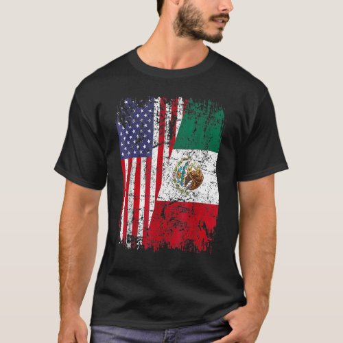 MEXICAN ROOTS Half American Flag MEXICO T_Shirt