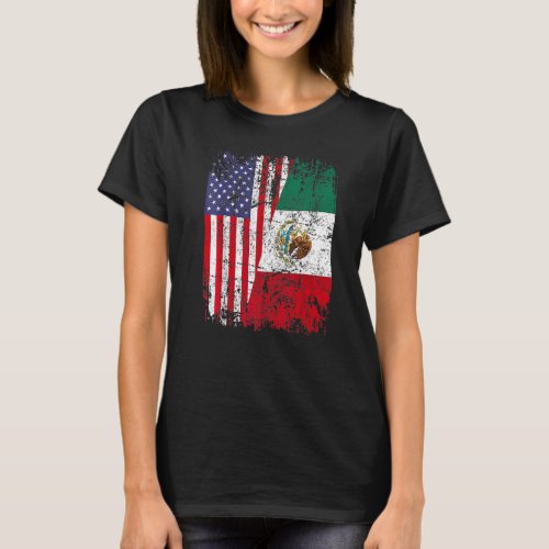 MEXICAN ROOTS Half American Flag MEXICO   T_Shirt