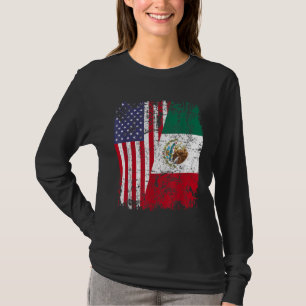 MEXICAN ROOTS Half American Flag MEXICO T-Shirt