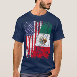 MEXICAN ROOTS T Half American Flag MEXICO T-Shirt
