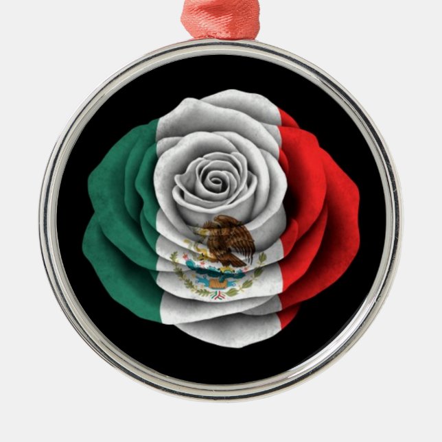 Mexican Rose Flag on Black Metal Ornament (Front)