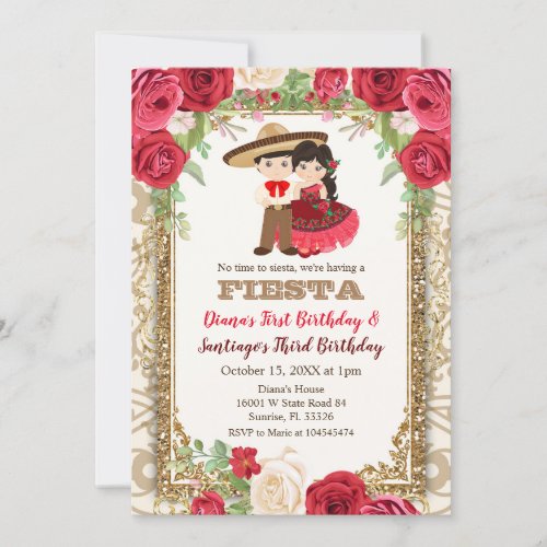  Mexican Roses Joint Birthday for Boy  Girl Invitation
