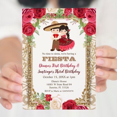  Mexican Roses Joint Birthday for Boy  Girl Invitation